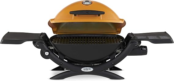 Weber Q1200 Liquid Propane Portable Gas Grill, Orange 1Burner Travel and Camping Grill with CastIron Grates & Electronic Ignition (8,500 BTU Burner)