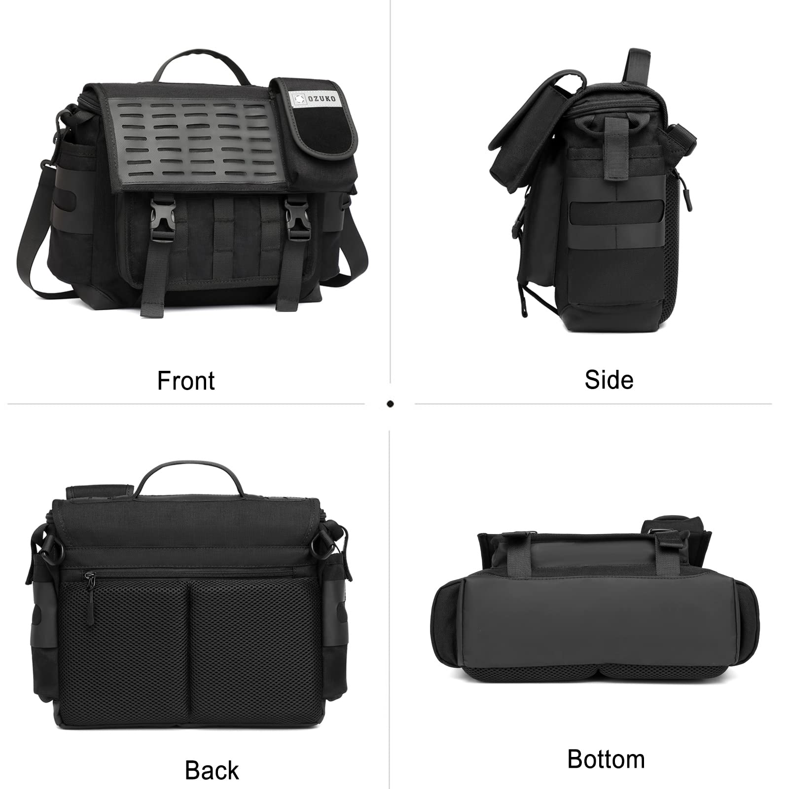 FANDARE Umhängetasche Herren Arbeitstasche Aktentasche Tragetasche Junge Schultertasche Männer Laptoptasche für 12.9 Zoll mit Multi-Tasche für Reise Schule Hochschule Arbeit Schulranzen Schwarz