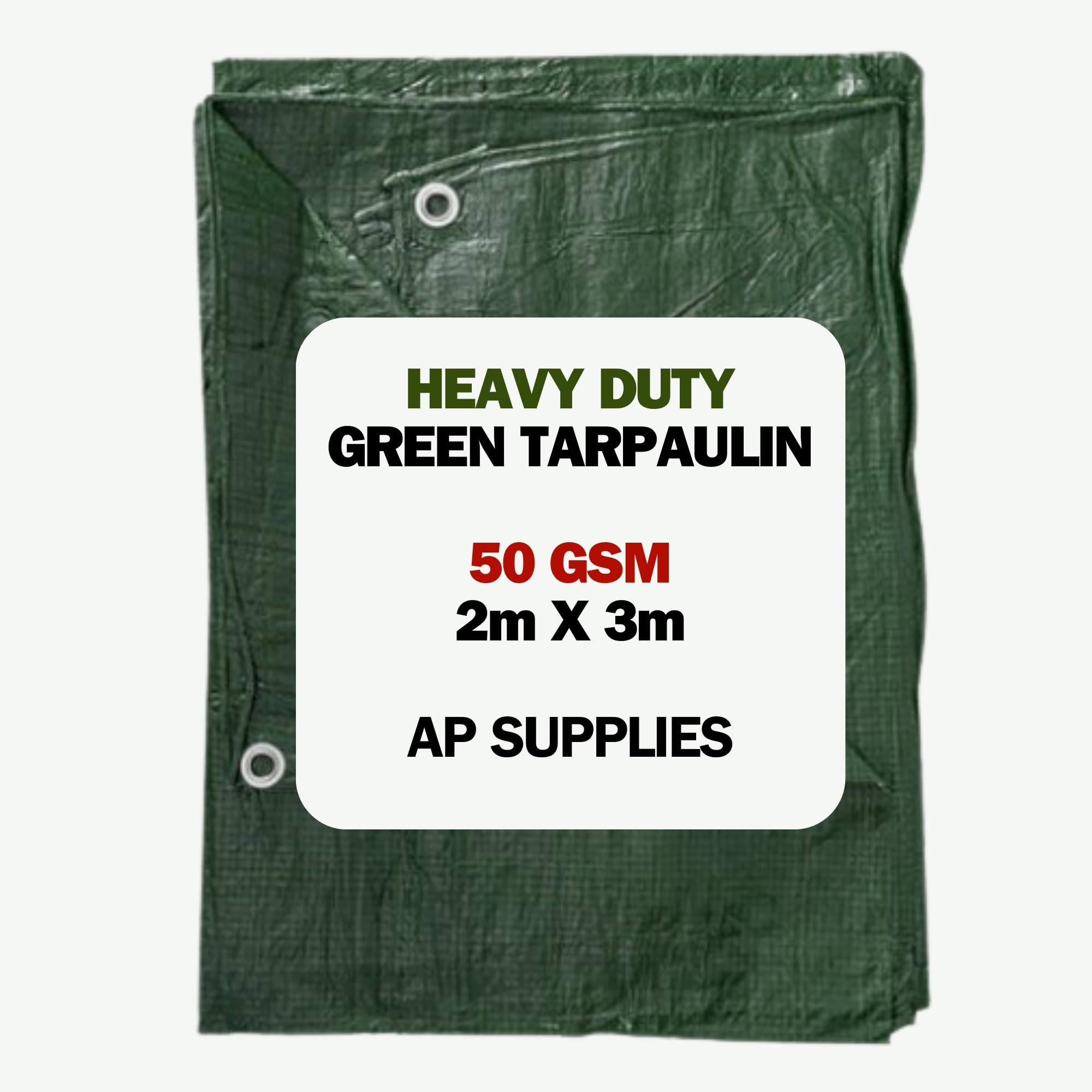 AP Supplies Lightweight Green Tarpaulin 2m x 3m | 50gsm Waterproof & Weatherproof Sheet with Reinforced Edges & Metal Eyelets | Outdoor Cover for Garden, Camping & DIY Use