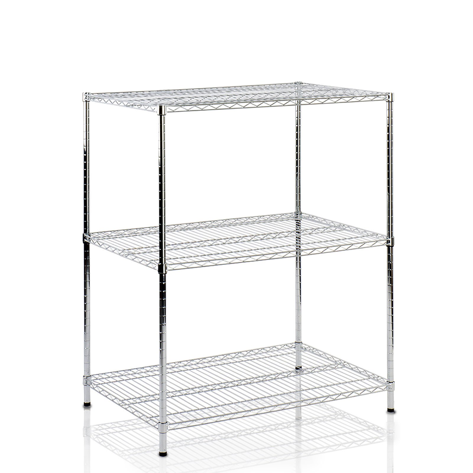 Floordirekt Küchenregal, Gitterregal, Metallregal | Tragkraft ca. 70kg je Boden Multifunktionales Aufbewahrungsregal, Badezimmerregal, Lagerregal, Kellerregal | Chrom (90x35x90cm | 3 Böden) Everest