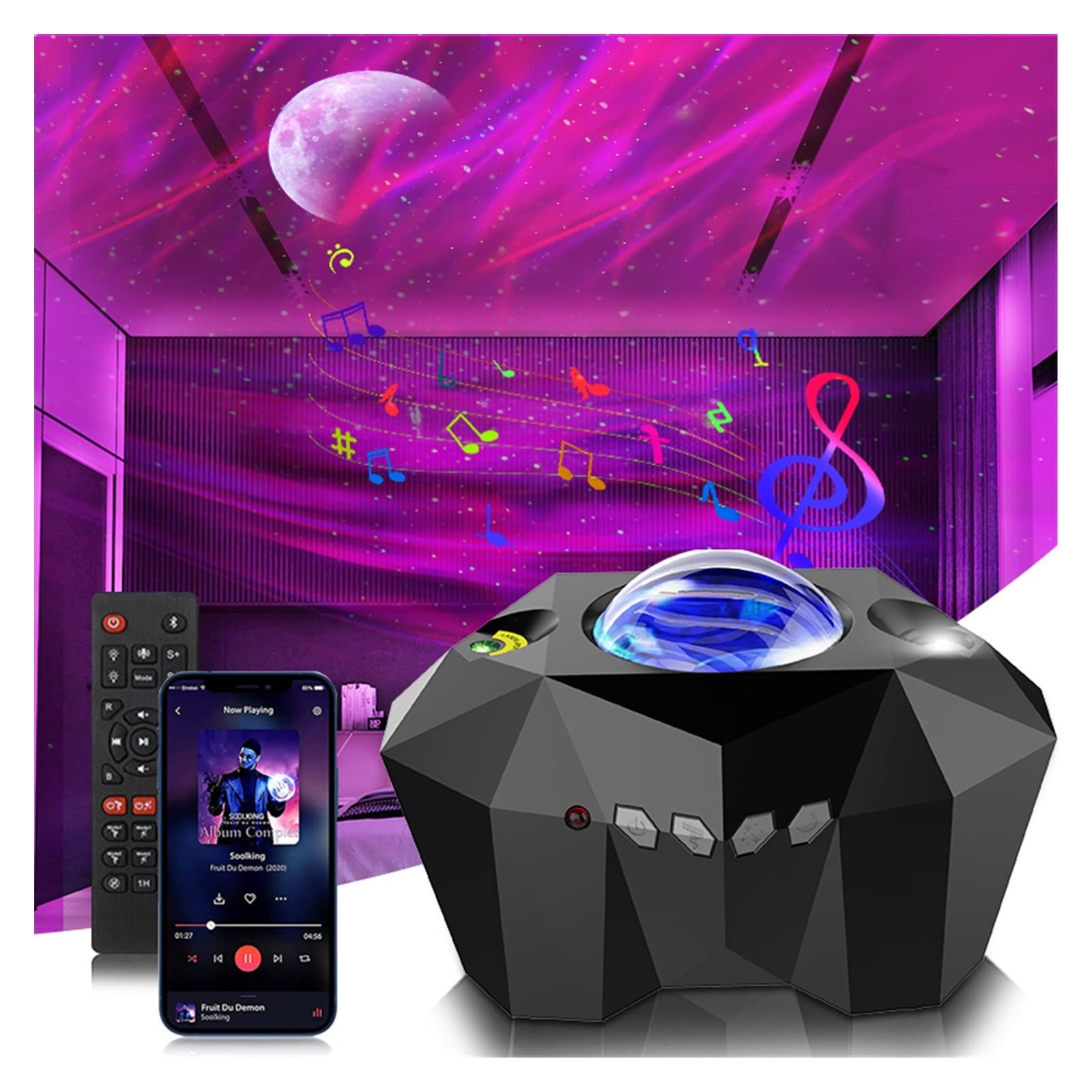 Luces LED para espectáculos, Luces Proyector de Estrellas Proyector con Control Remoto Cielo Luz Nocturna Regalo for niños Adultos Altavoz de música (Color : 1)