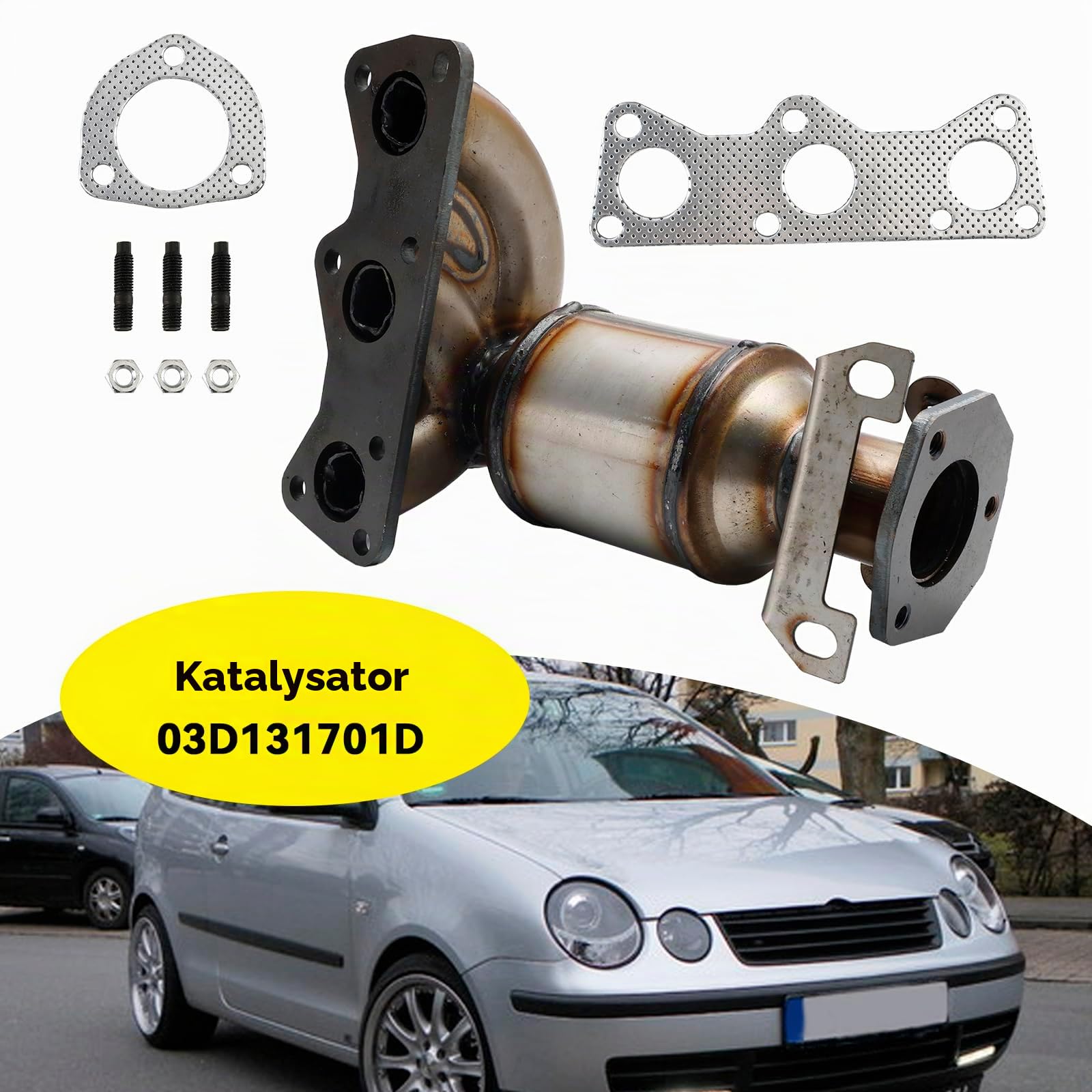 Katalysator Typgenehmigt 03D131701D Edelstahl Abgasanlage Passend für VW Polo 9N 1.2 2004–2009 für Skoda Fabia 1.2 Seat Ibiza 1.2 Direkter Ersatz Euro 4 OBD mit Lambdasondenanschluss