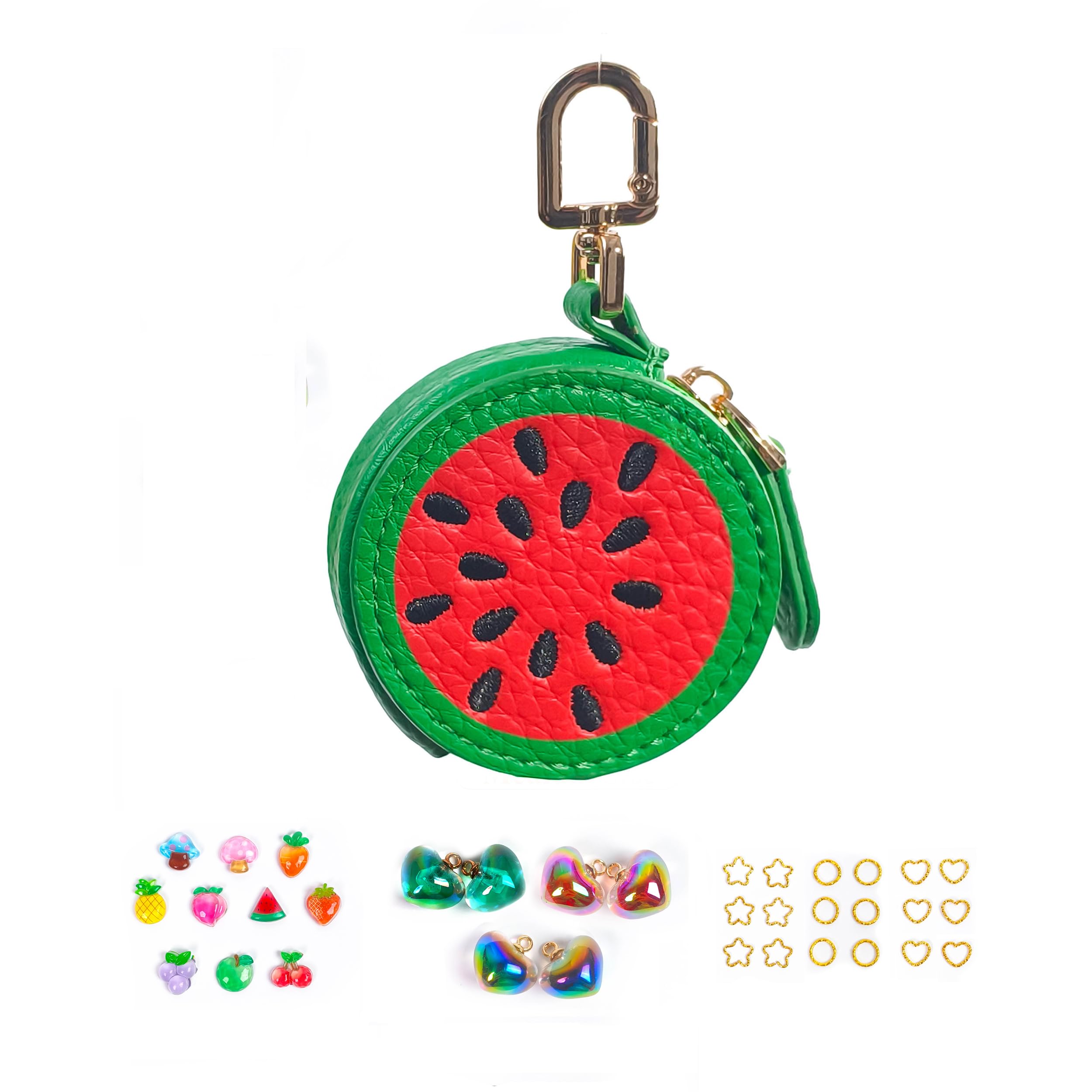 WODEWELIOV Fruit Coin Purse DIY Keychain Charm Cherry Bag Charms with Zipper Keychain with 3D Stickers,Pendants,Jump Rings