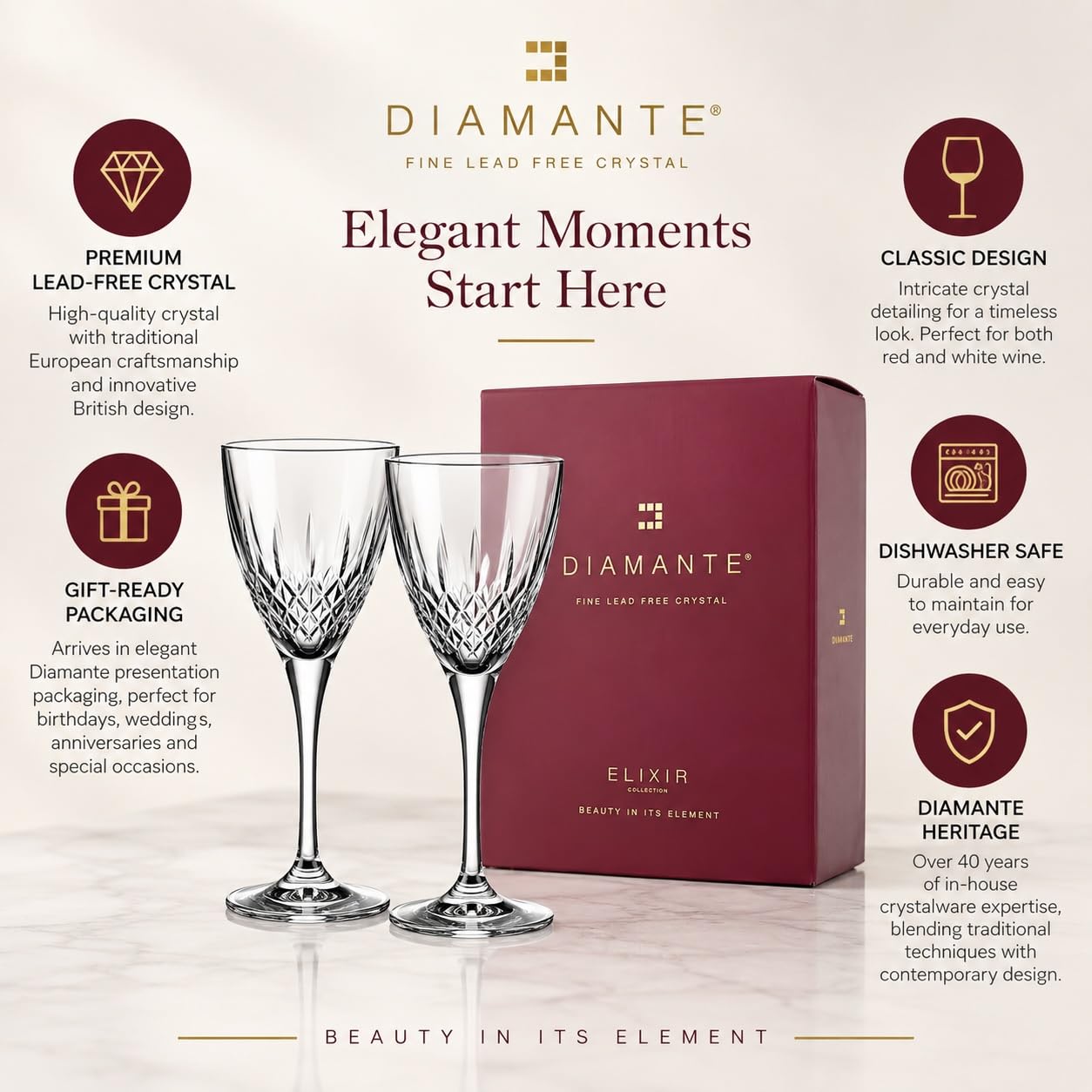 DIAMANTE Montreux Crystal Lot de 2 verres à vin en cristal sans plomb
