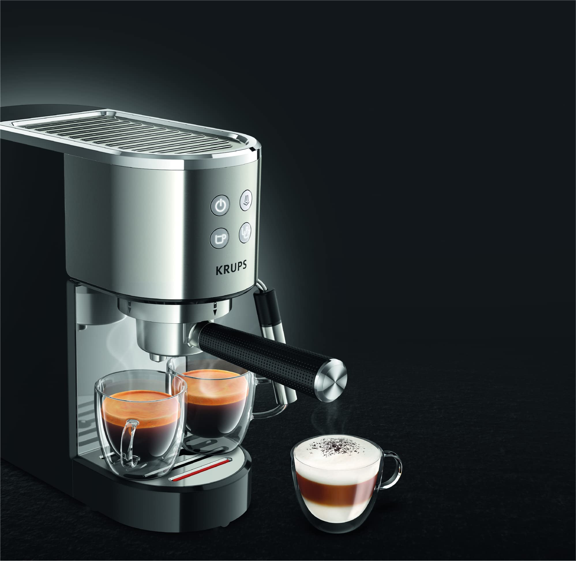 Krups INOX 1L Machine Expresso Virtuoso Automatique, 1 L, 1450 W, Compacte, 2 Tasses, Buse Vapeur pour Cappuccinos et Eau Chaude XP442C11, 1 Liter