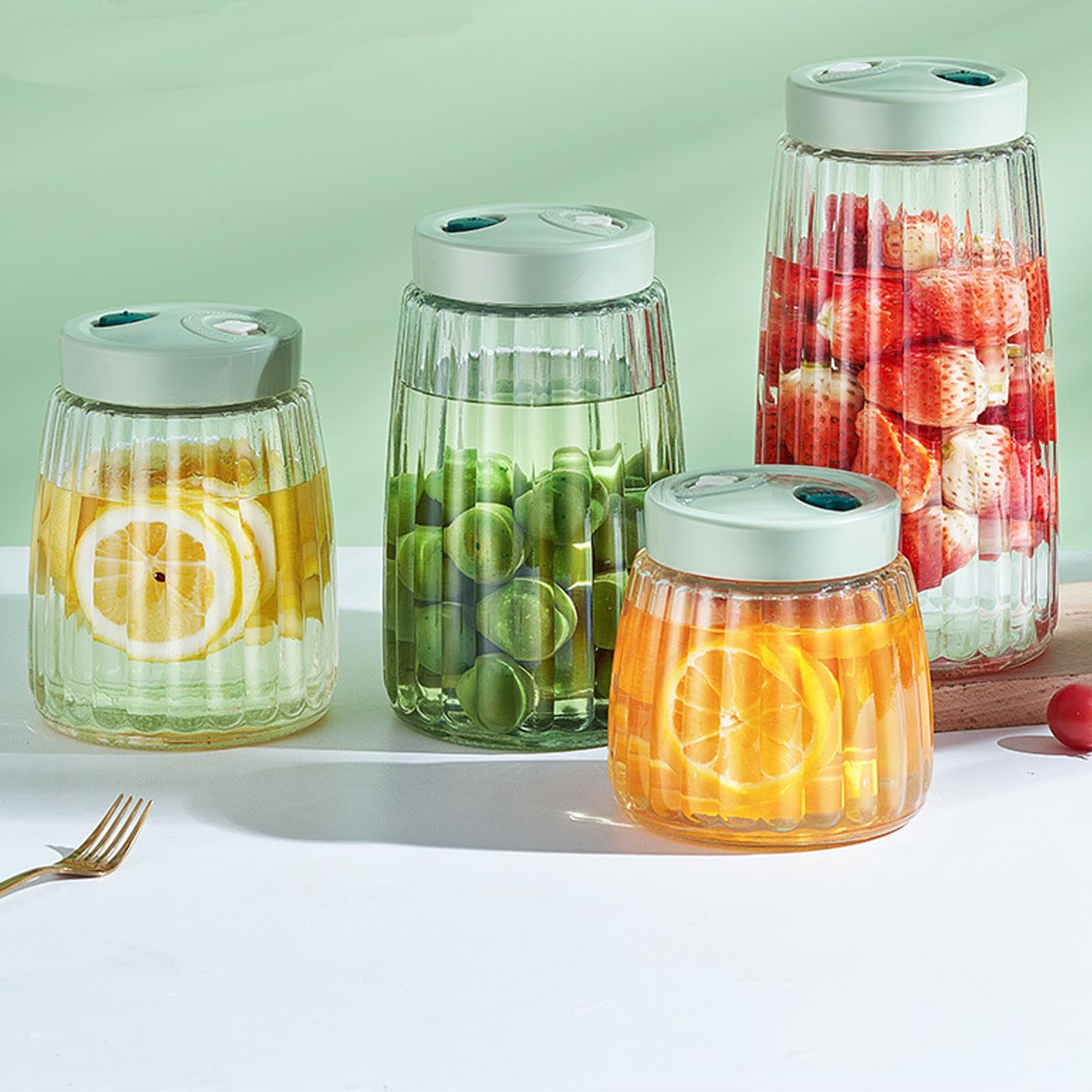 USHOP Słoik Fermentacyjny z 2 Otworami Wentylacyjnymi,Słoiki Fermentacyjne 1.4 L Pojemnik Kimchi,do Fermentacji Kefiru, Kimchi, Kapusty Kiszonej, Zakwasu, Owsa na Noc, Słoików Fermentacyjnych,2 Szt