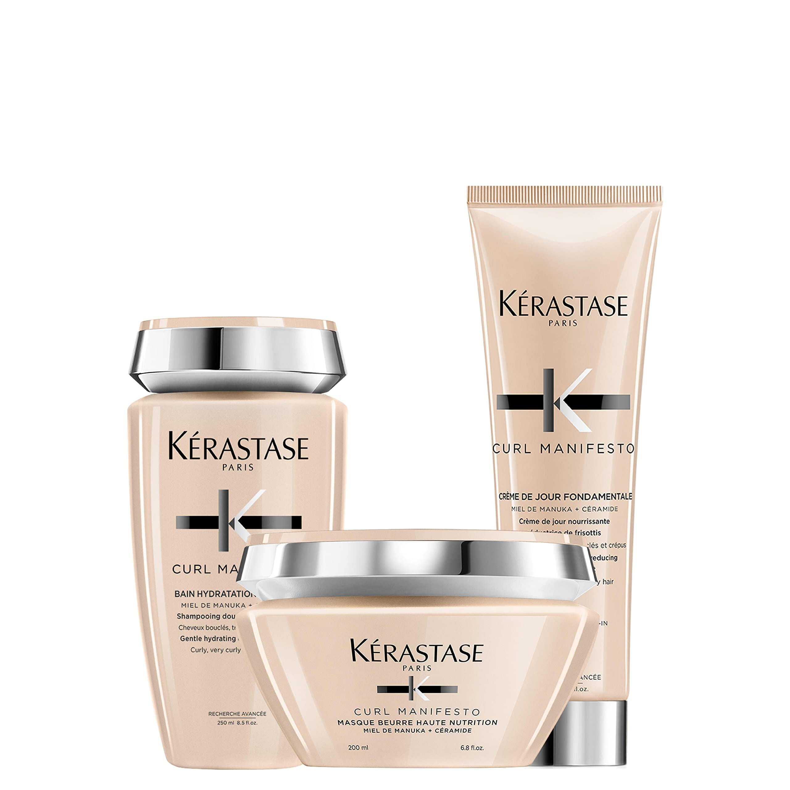 Kérastase, Curl Manifesto, Pflegeroutine mit Shampoo, Haarmaske und Tagescreme, Für lockiges und krauses Haar, Mit Manuka-Honig und Ceramiden