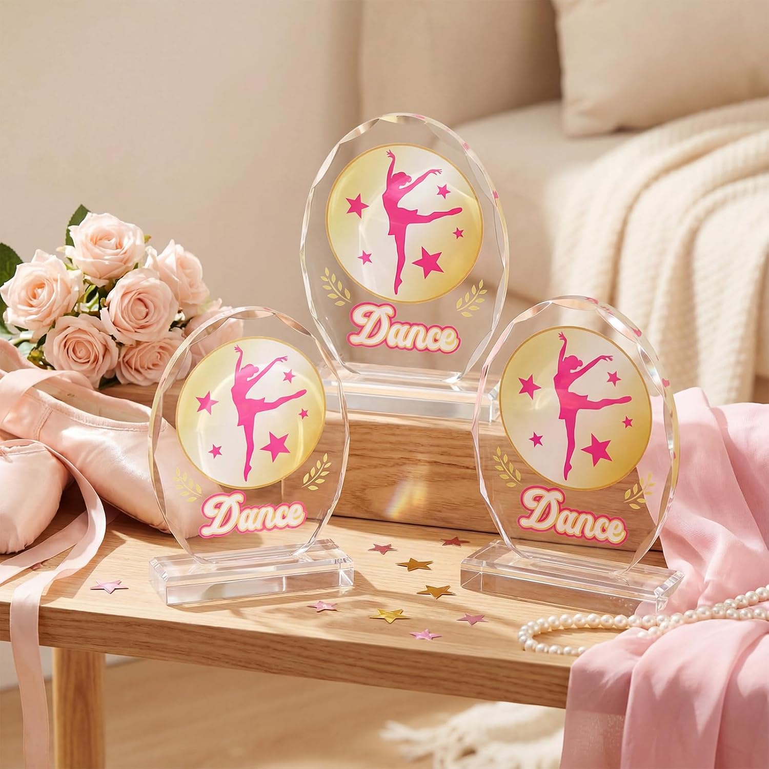 Gerrii 3 Pcs Ballet Dance Trophy Bulk 5.5" Acrylic Dance Award Dancer Competition Team Gift Winner Prize for Competitions Party Gift