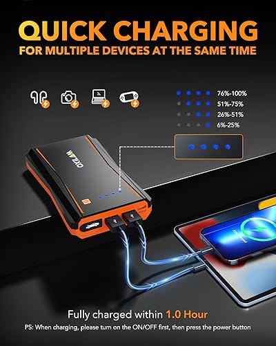 Miniatura 6 de OXILAM Arrancador de batería de automóvil de pico de 4000 A, portátil, motores de gasolina de hasta 10 L y 8 L diésel, cables de puente de 12 V con