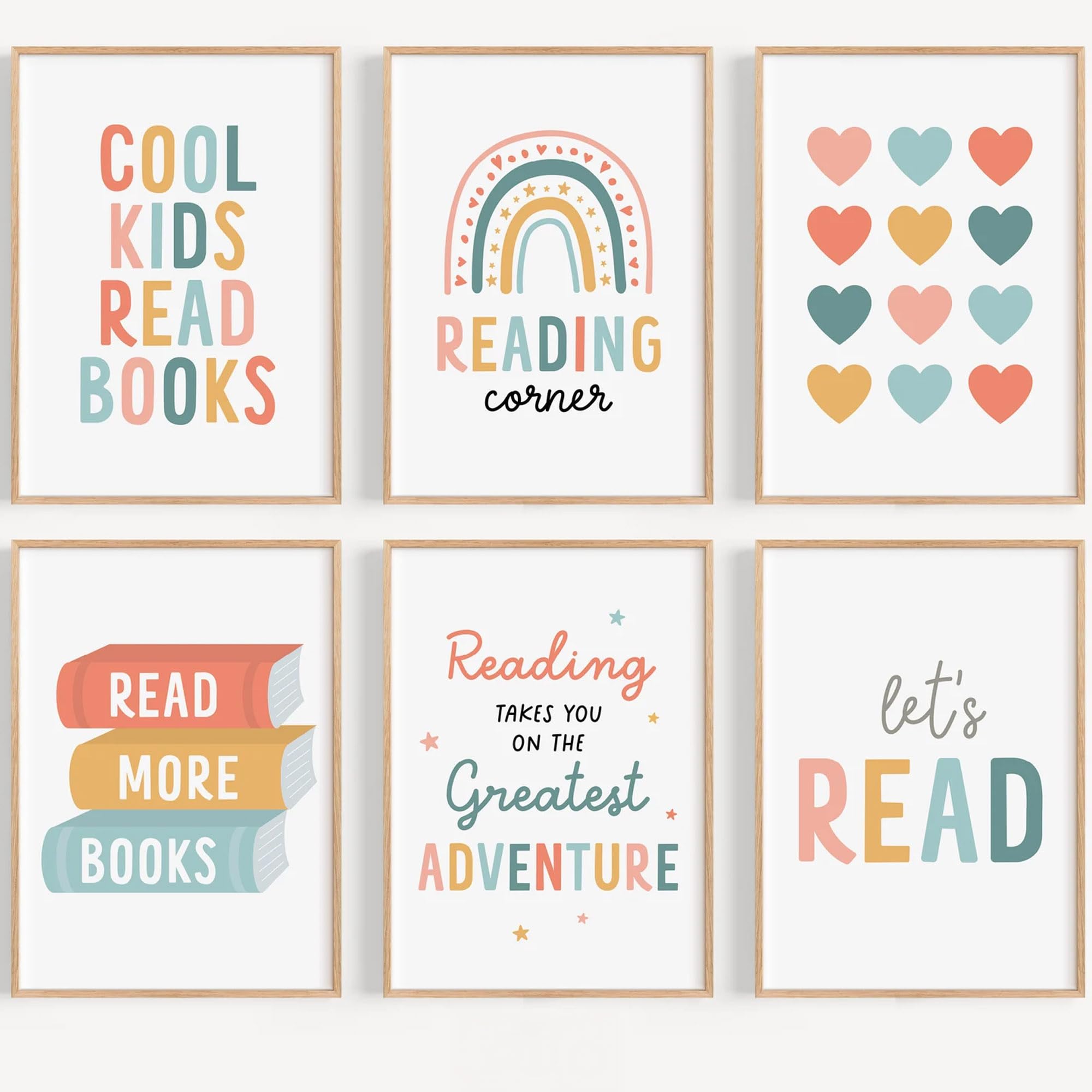 Kids Reading Wall Art Prints – Set of 6 Unframed Posters for Book Nook or Classroom Decor – Cute Motivational Reading Corner Signs for Boys and Girls Bedroom or Library (A4 (21.0 x 29.7 cm))
