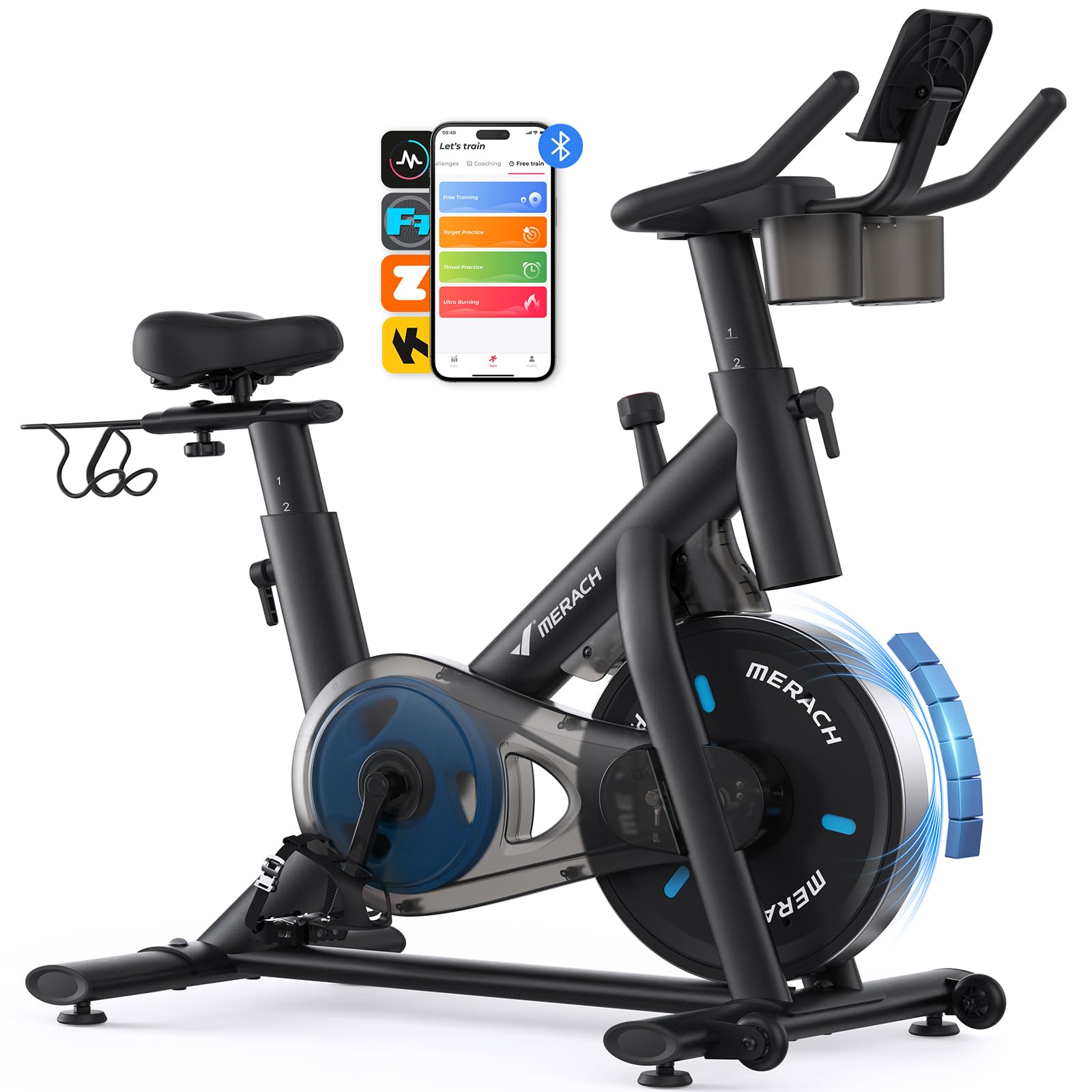 MERACH Heimtrainer Fahrrad mit Verstellbarem Widerstand, Leises Hometrainer Fahrrad mit Verbessertem LED-Monitor, Tablet-Halter, Indoor Cycling Bike für Kardiotraining zu Hause, Eigener App, Bis 136KG