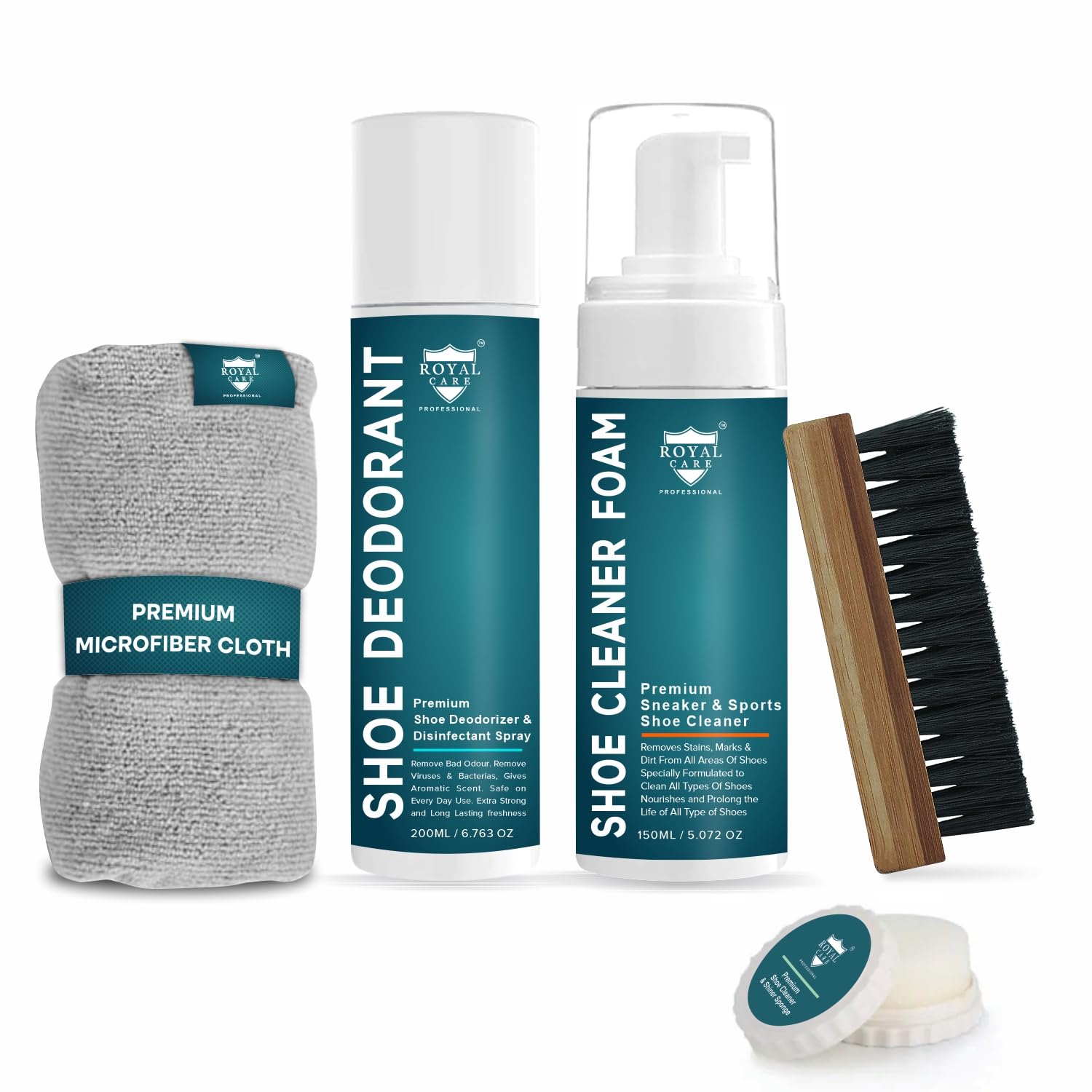 Royal Care Shoe Sneaker Cleaner FOAM 150 ML + DEO 200 ML + MICROFIBER CLOTH + BRUSH + SHINE SPONGE (B0D31KZV7W) Amazon Price History, Amazon Price Tracker