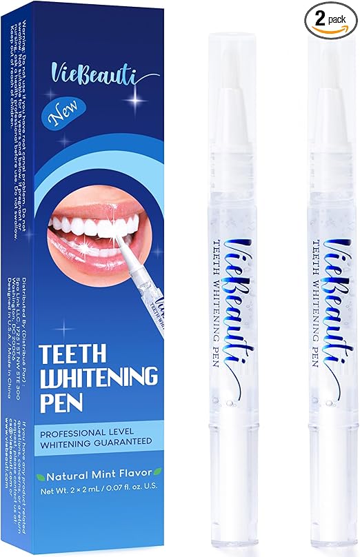 VieBeauti Teeth Whitening Pen (2 Pcs), 20+ Uses, Effective, Painless, No Sensitivity, Travel-Friendly, Easy to Use, Beautiful White Smile, Mint Flavor