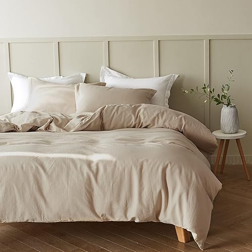 Miniatura 5 de Simple&Opulence Juego de funda de edredón de 3 piezas de lino francés, color liso, ultra suave, juego de cama de lujo con 2 fundas de almohada.,