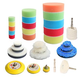 30pcs Drill Polishing Kit Car Detail Buffing Wheel with M6 Thread Backing Plate & 1/4 Hexagonal Shank,Car Sanding Polishing Waxing Pad for Drill and Mini Air Sander