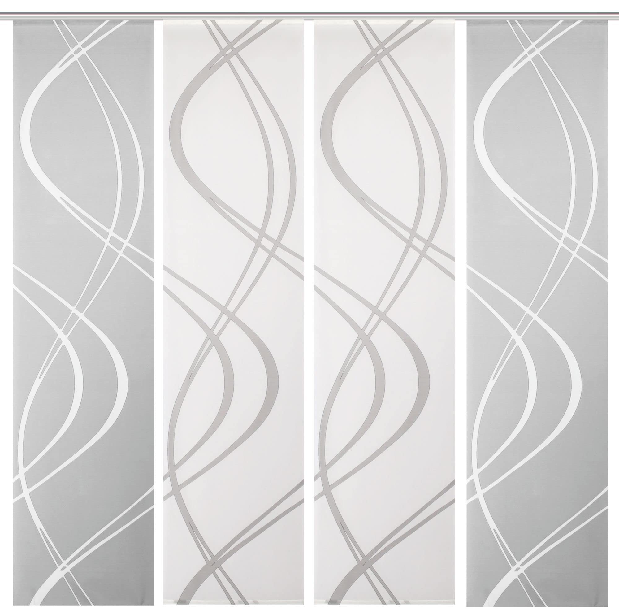 4er-Set Flächenvorhang, Blickdicht/transparent, Joanna, grau, Höhe 245 cm, 4X Dessin