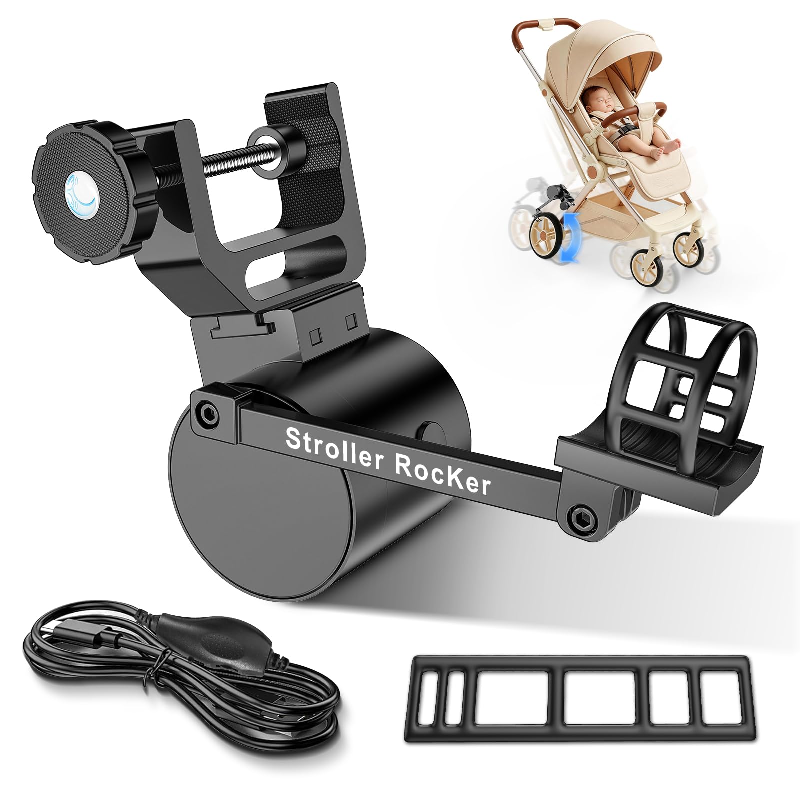 Kinderwagenschaukler, Unterstütztes Schaukeln des Kinderwagens, Baby Schlafhilfe, Sanftes Schaukeln, Innovatives Design, Einstellbare Intensität, für einige Kinderwagen - 2