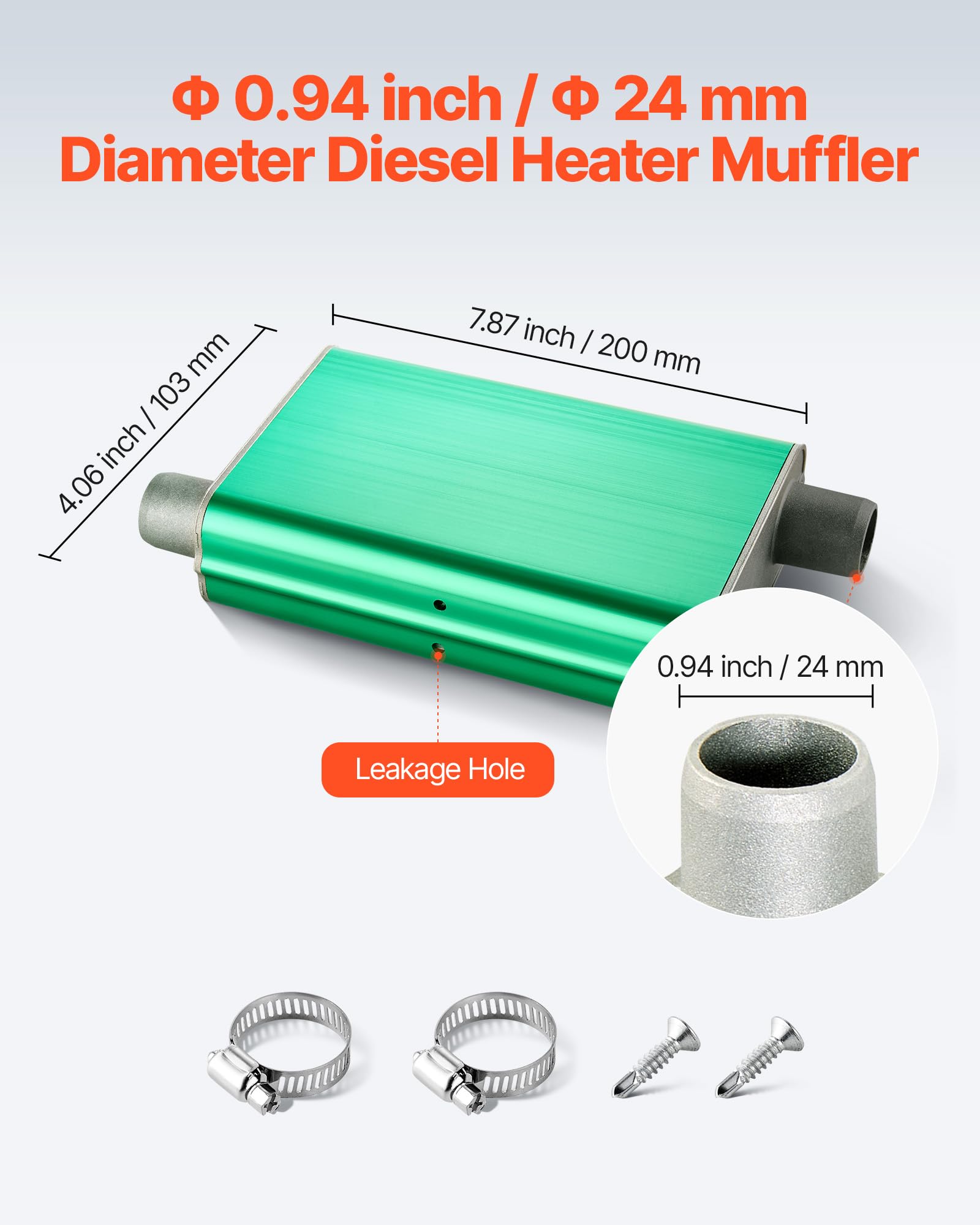 VEVOR Silenziatore per Riscaldatore Diesel da 24 mm, Kit Connettore per Uscita d'Aria in Lega di Alluminio, con 2 Morsetti e Viti, per Riscaldatori da 2 kW, 5 kW e 8 kW, Manutenzione