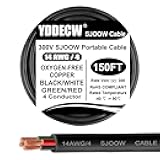 150ft 14/4 14 AWG Portable Power Cable (4 Conductor) - SJOOW 300V 14 Gauge Electric Wire for Motor Leads, Portable Lights, Battery Chargers and Machinery - 4 Conductor - 150 Feet Electrical Cord