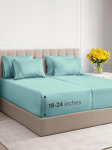 CGK Unlimited - Sábanas de bolsillo extra profundo - Juego de sábanas de 7 piezas - Sábanas de tamaño King divididas de bolsillo profundo - Sábanas