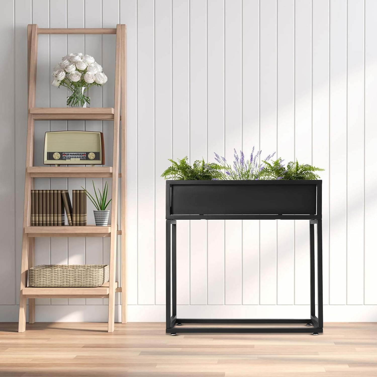 Elevated Planter Box Outdoor Raised Garden Bed with Legs Metal FreestandingTall Rectangular Planter for Balcony, Greenhouse, Backyard, Gardening Black (28 * 8 * 28in)