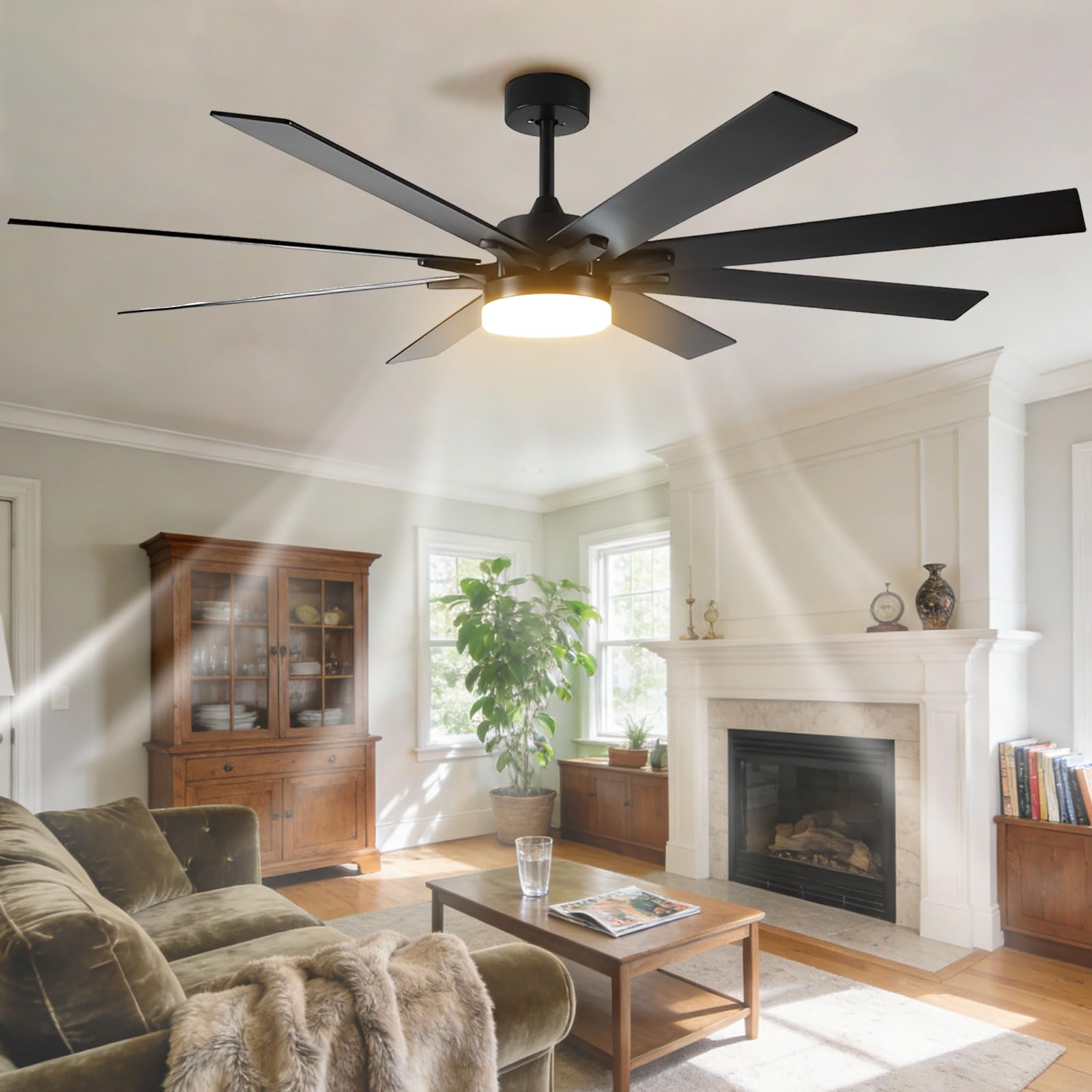 Ventilatore da soffitto Silenzioso per Interni con Luce LED dimmerabile, 72 Pollici, Controllo Intelligente Tramite Telecomando/App/vocale, 6 velocità, Colore Nero Moderno, Ideale