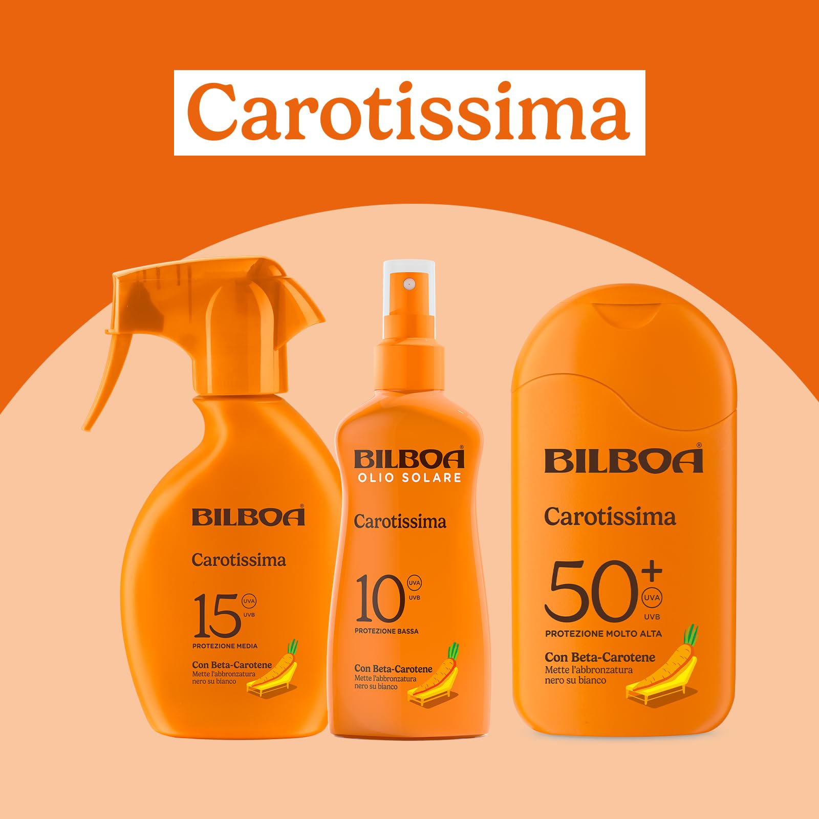 Bilboa, Carotissima, Olio Solare Spray Super Abbronzante, Acceleratore di Abbronzatura con Betacarotene Potenziato, Adatto a Pelli Scure o Abbronzate, Resistente all’Acqua, 200 ml