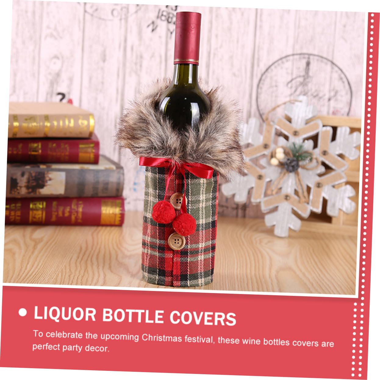 ERINGOGO 2 Pièces Housses de Bouteille Vin Noël Lot Décorations Festives Toile de Jute Carreaux Rouge pour et