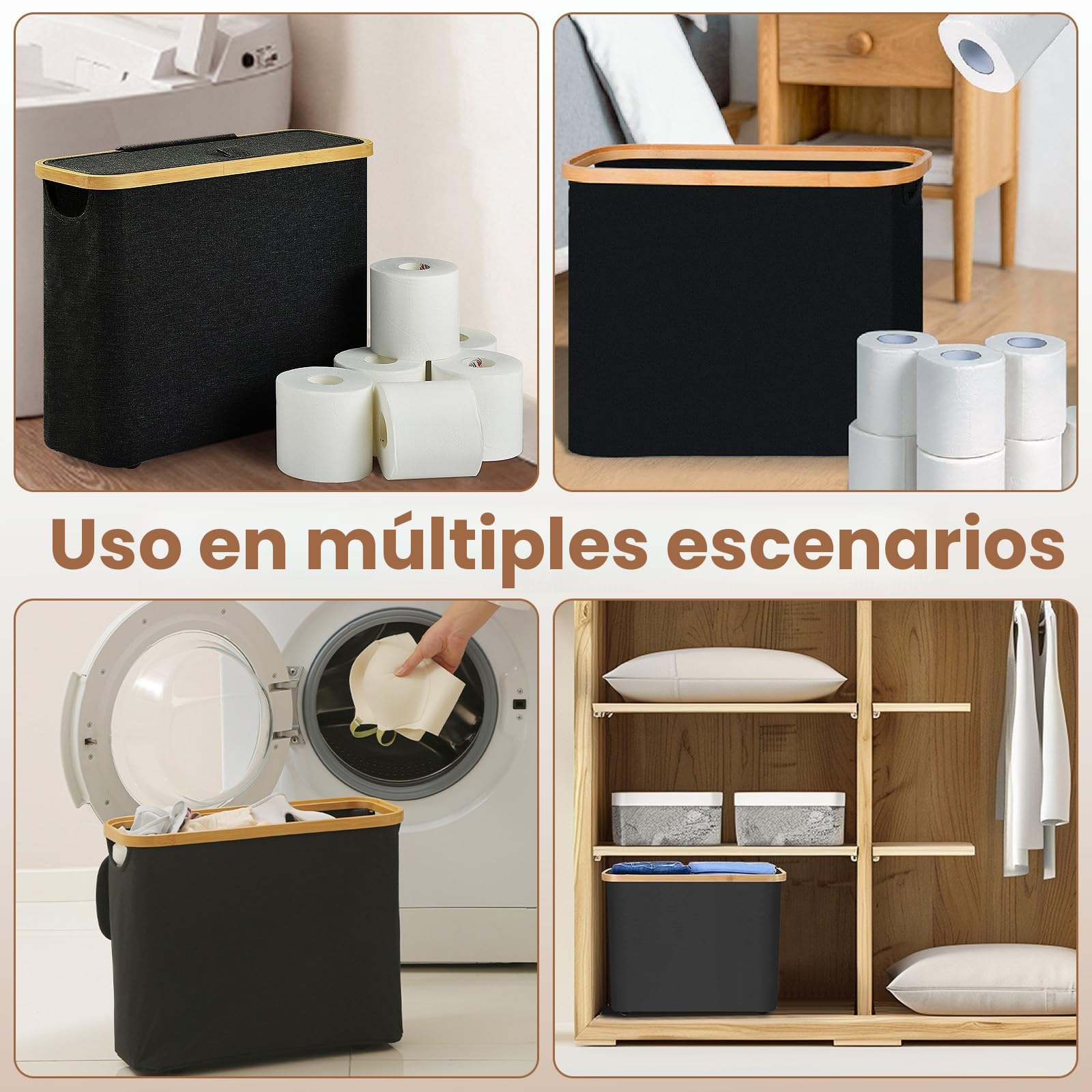 28L Cesta de Almacenamiento de Papel Higiénico de 9~12 Rollos, Organizador de Baño Plegable Impermeable, Almacenaje Papel Higienico para Baño con Tapa para Baño y Hogar (Negro)
