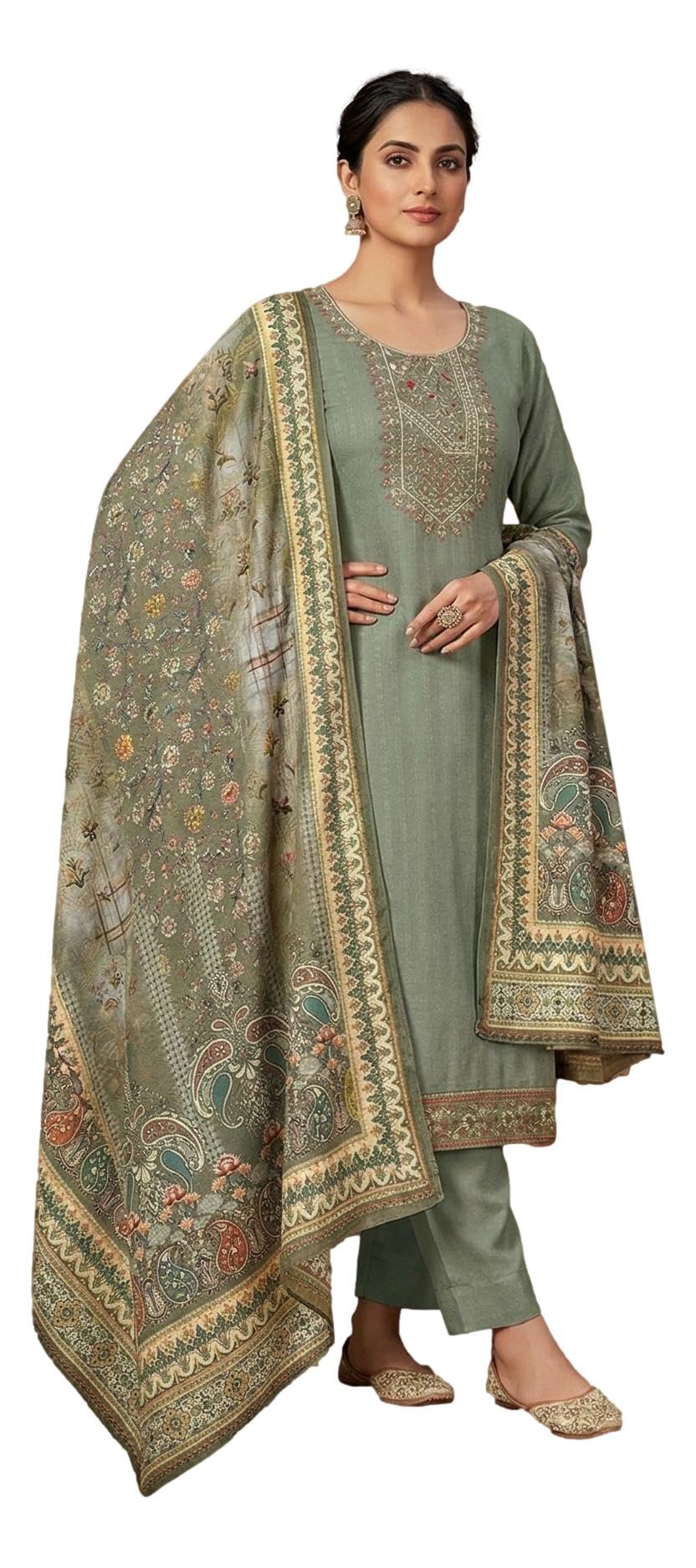 Spun Wool Embroided Self Weaving Pashmina Salwar suit for Women with Shawl for Winter wear (BAKHTp1000_Dress Material_Women Salwar Suit)-image-46