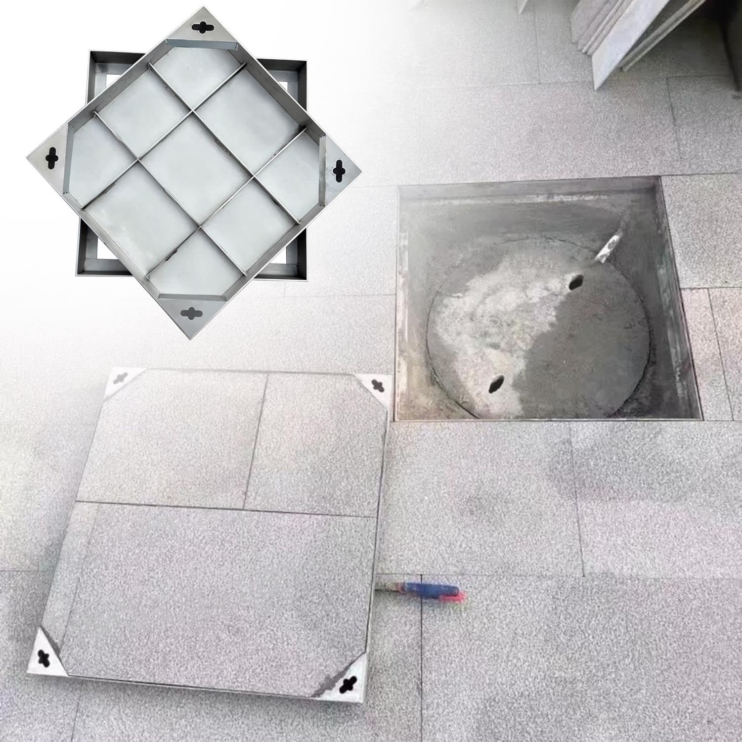 Coperchio e Telaio per Tombino Invisibili in Acciaio INOX Rinforzato