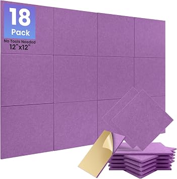 Focusound 18 Pack Sound Proof Panels for Walls, Self-Adhesive Acoustic Panels Sound Absorbing, 12" X 12" X 0.4" High Density Square Soundproof Wall Panels