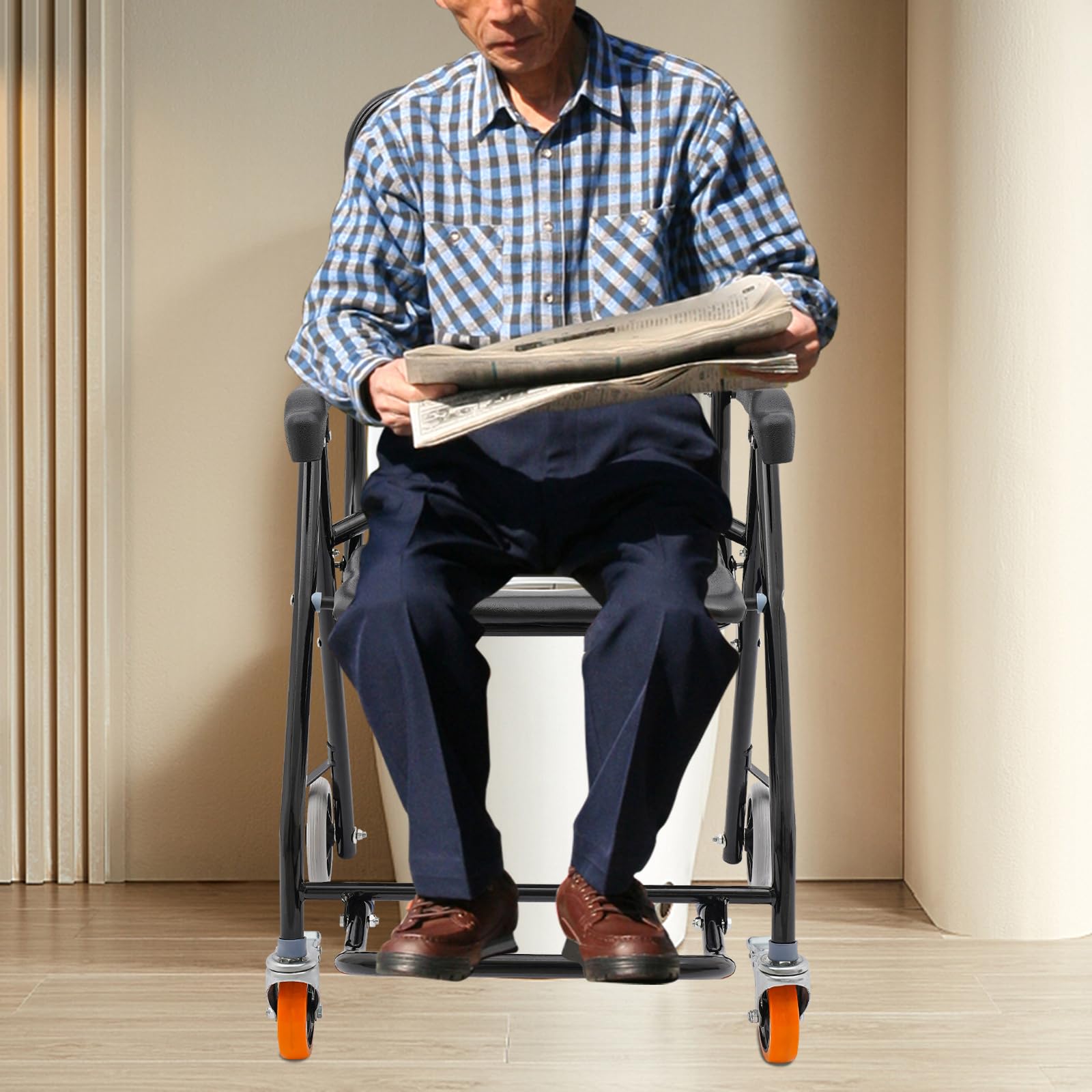 Krzesło prysznicowe, stołek prysznicowy, składany, dla seniorów, z kółkami, dla seniorów, obciążenie 100 kg, szerokość 44 cm, wysokość siedziska 51 cm