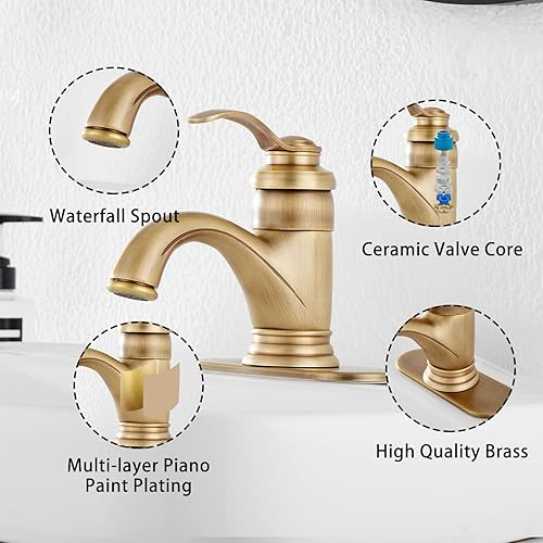 Miniatura 4 de GGStudy Grifos de lavabo de baño de cascada de latón antiguo de una sola manija de un agujero montaje en cubierta grifo de tocador de baño