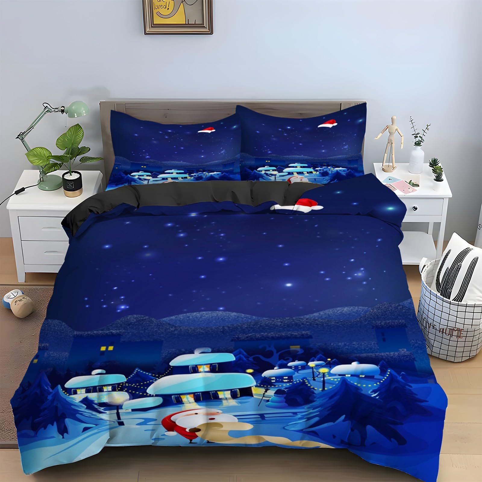 Housse couette microfibre 160x200 parure de lit Noël 3 pièces