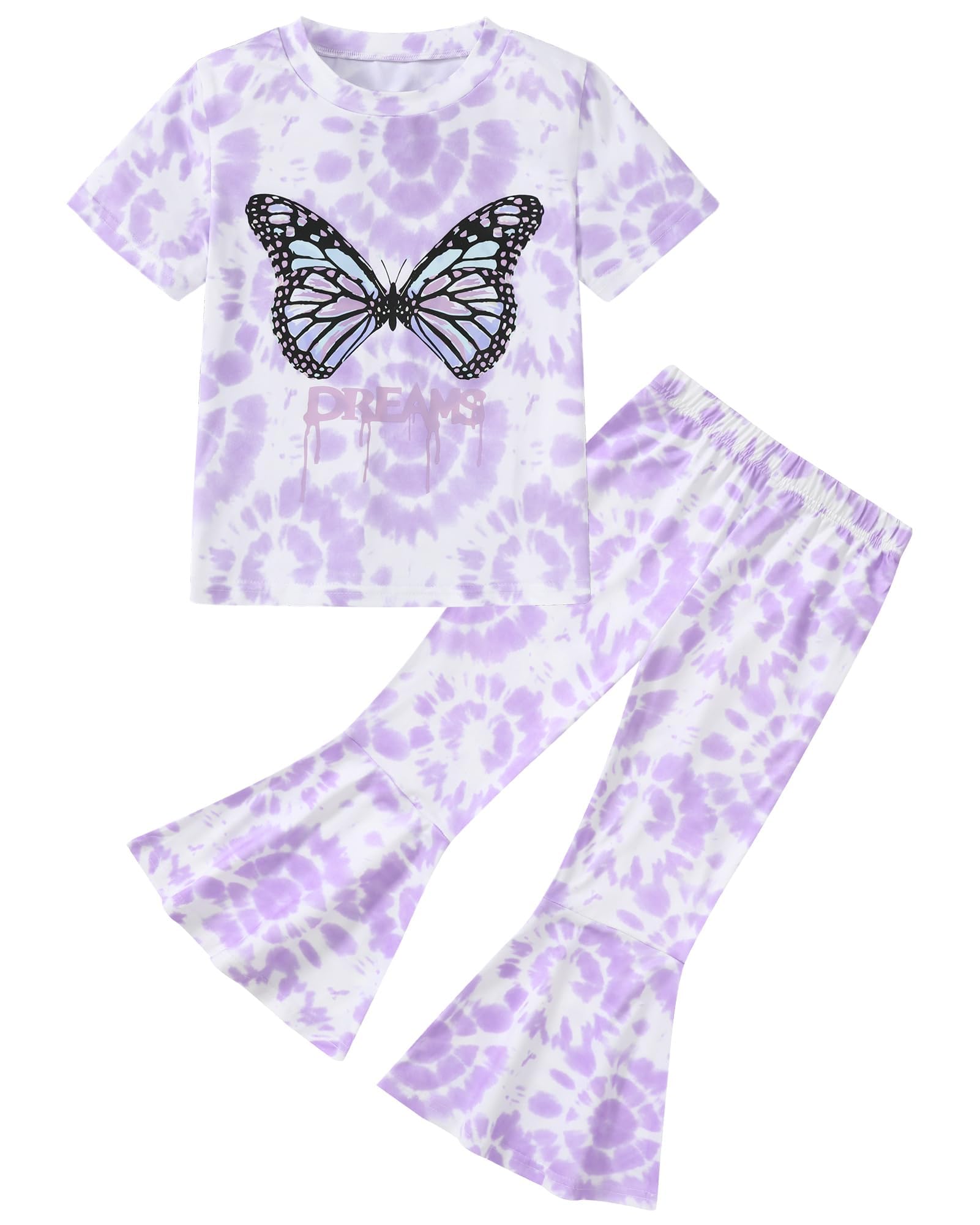 CARETOO Girls Summer Outfit Poster Girl Matching Sister 2pcs Sets Printed t-Shirt + Flare Leg Pants For 3-10 Years