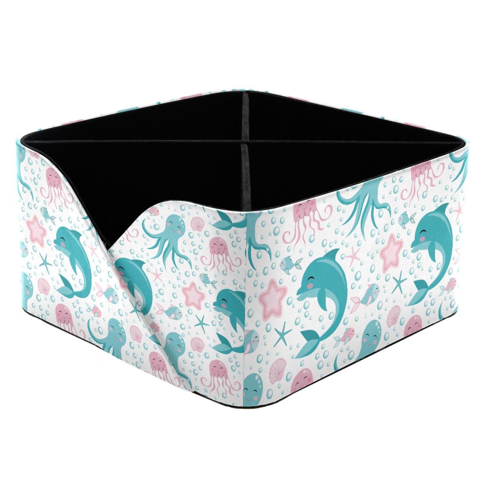 KengjuTesu Undersea Octopus Dolphin Jellyfish Desktop Organizer Pen Holder, Rectangular Pencil Cup for Office, Study and Makeup Stations
