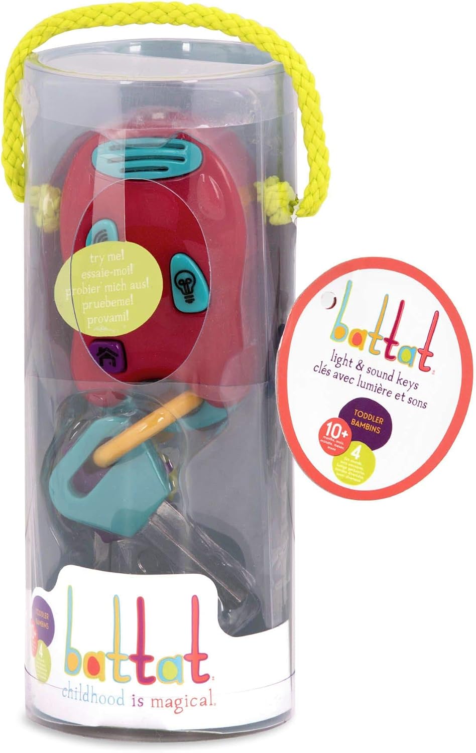 Battat Toy Keys – 3 Keys & Remote with 4 Fun Sounds – Mini Flashlight – Toy Car Keys with Fob for Baby, Toddler – Light & Sound Keys – 10 Months + Red, 6 x 1.25 x 7.5 inches