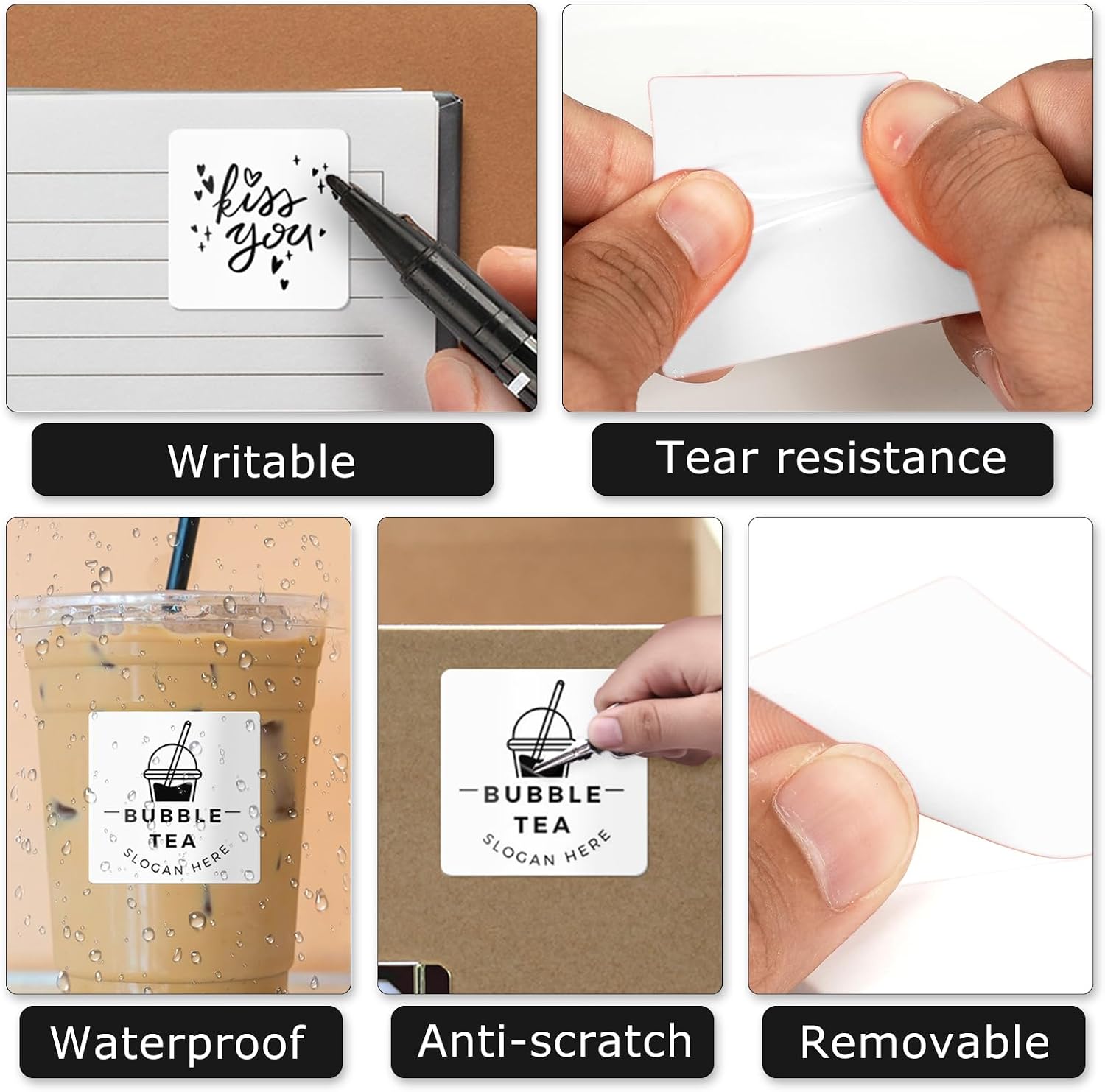 White Thermal Labels 2 × 2 Inch Waterproof Vinyl Stickers 500 PCS image 3