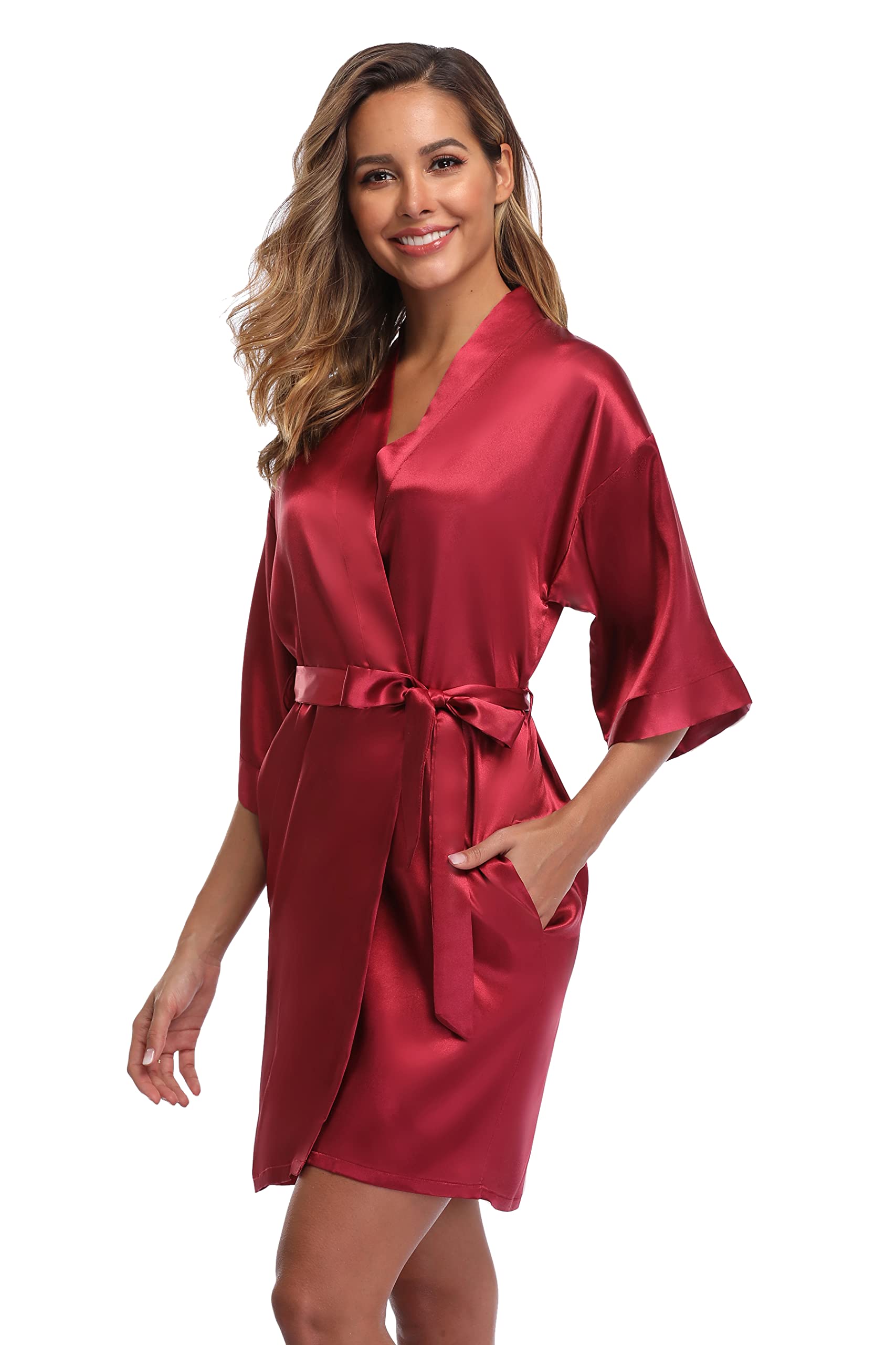Robe for Women Silky Lightweight Satin Kimono Bride Bridesmaids Wedding Party Robes Dressing Gown Summer Loungewear