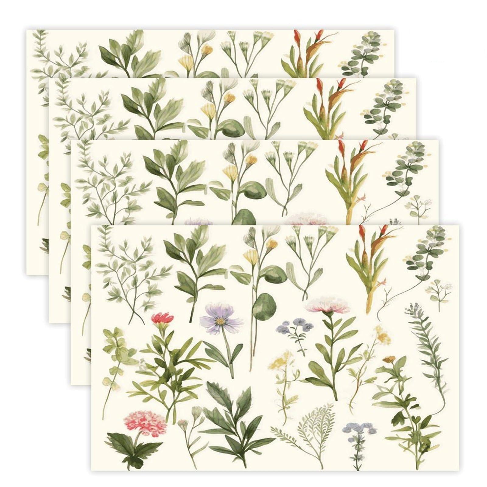 Season Watercolors of Herbs Flowersb Placemats Heat-Resistant Washable Place Mats Anti Slip Dining Table Place Mats Wipeable Dining Table Mats Kitchen Decoration Placemats 17.7’’×11.8’’