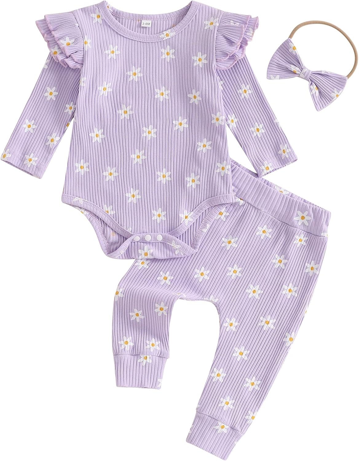 Newborn Baby Girl Outfits Flower Ribbed Ruffle Long Sleeve Romper and Pant set 3pc Infant Girl Fall Winter Clothes