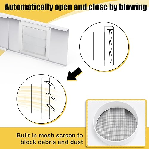 Miniatura 4 de Powrocket Kit de ventana de ventilación de secadora para manguera de ventilación de secadora de 4 pulgadas, con cubierta de ventilación de secadora