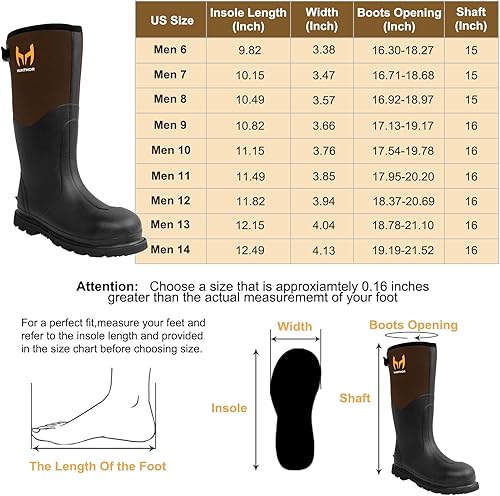 Vista 7 de Botas de trabajo de goma, botas de goma con punta de acero para hombres, botas de caza de goma impermeables de neopreno de 0.236in para agricultura