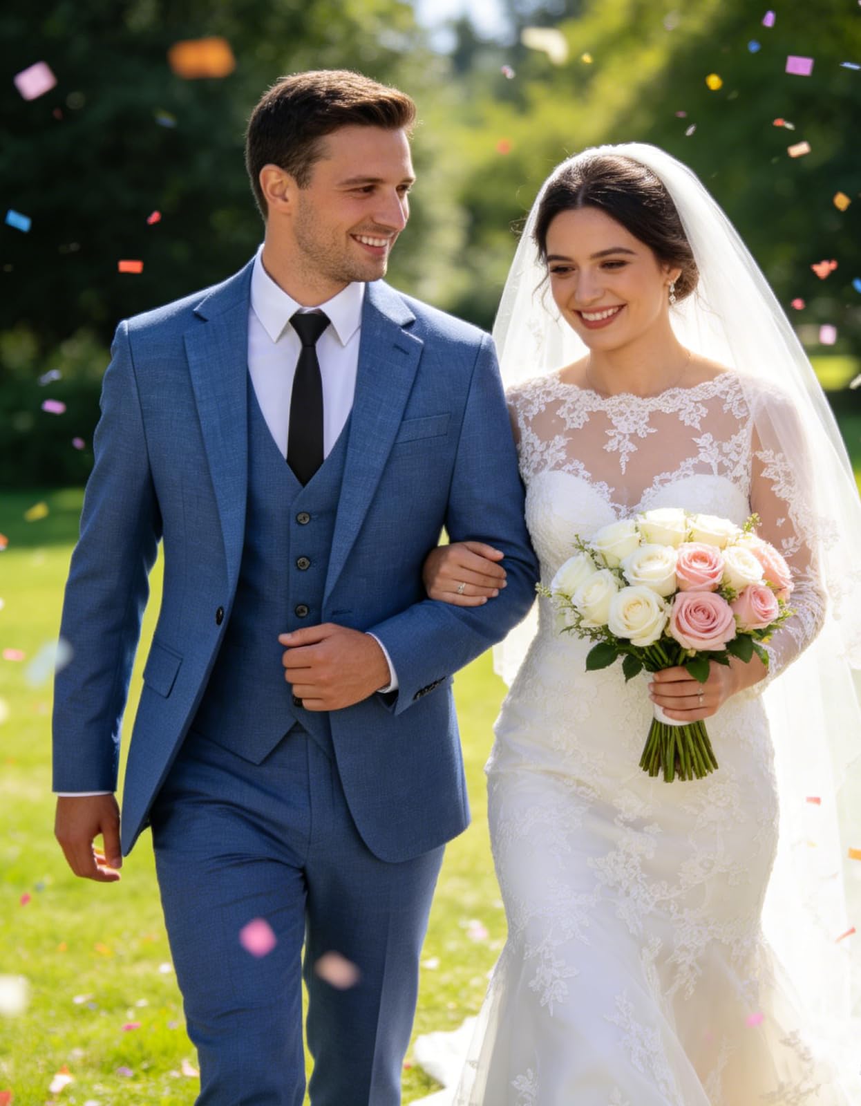 MOGU Herren Anzug 3-teilig Slim Fit - Formelles Business Smoking Set für Hochzeit Bräutigam Abschlussball Abendessen Party