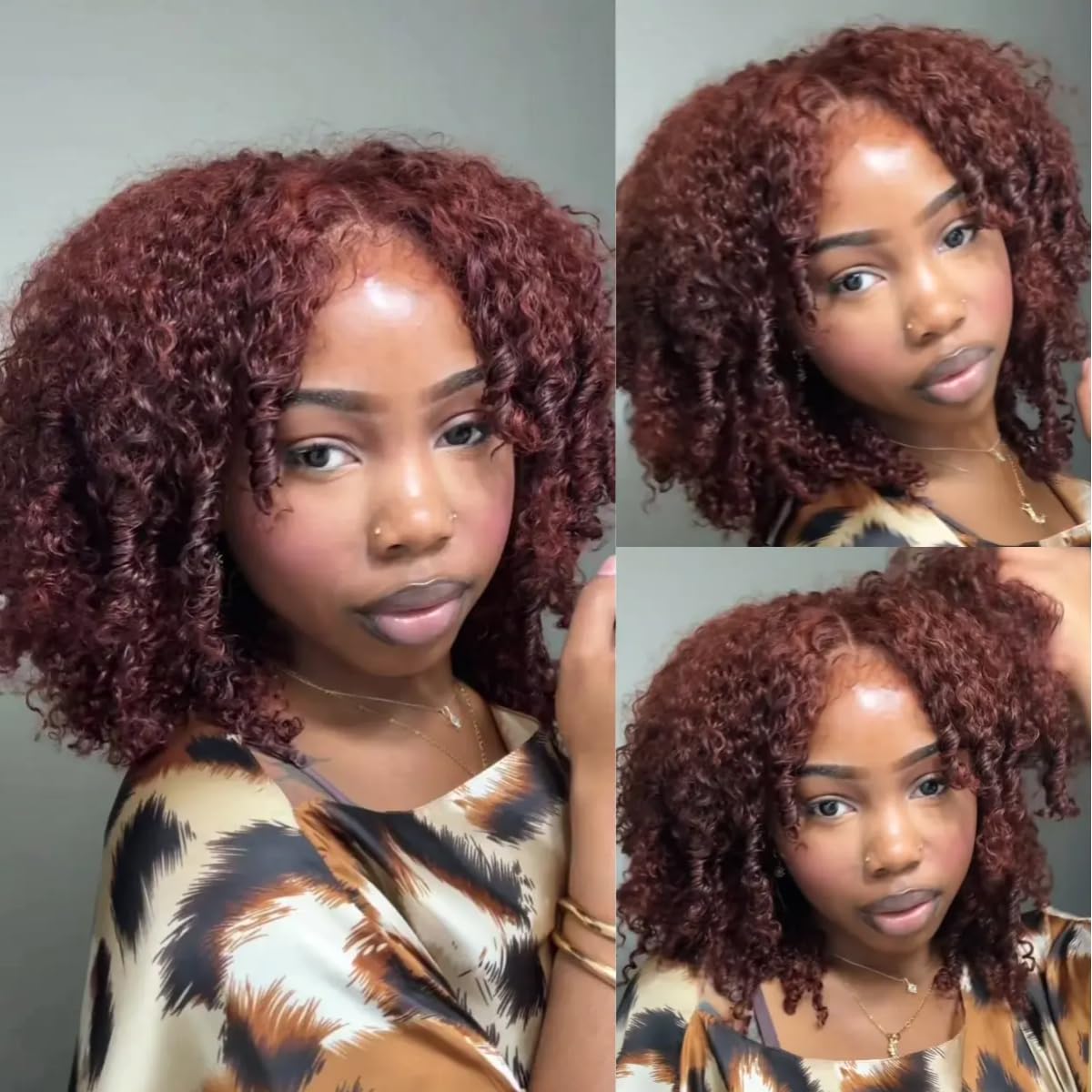 UNICE Afro Kinky Curly Human Hair Wig 16 Inch Reddish Brown, 7x5 HD Lace Front Glueless Wig, Pre Plucked Pre Cut, 180% Density Fluffy Layered Finger Curls Draws