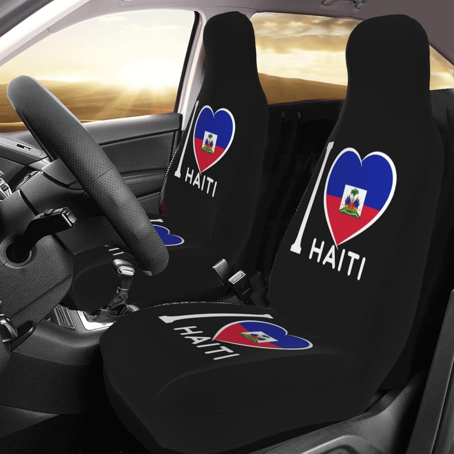 I Love Haiti Car Seat Covers Front Seats-Universal Automotive Seat Covers Full Set of 2 Pcs,Fits Most Cars SUV and Truck