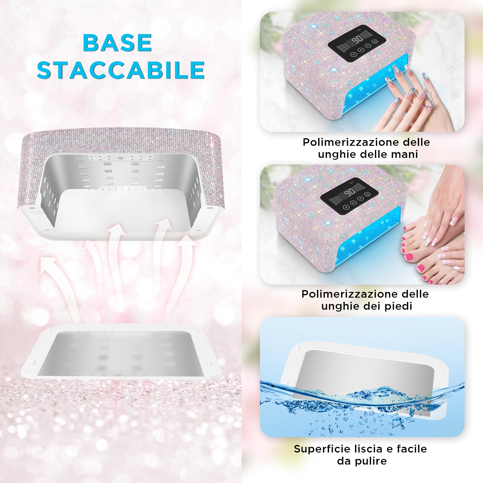 Lampada UV ricaricabile senza fili per unghie in gel, lampada LED per unghie con 4 modalità timer e decorata con strass scintillanti per unghie Diamond per uso domestico/salone, 1pcs