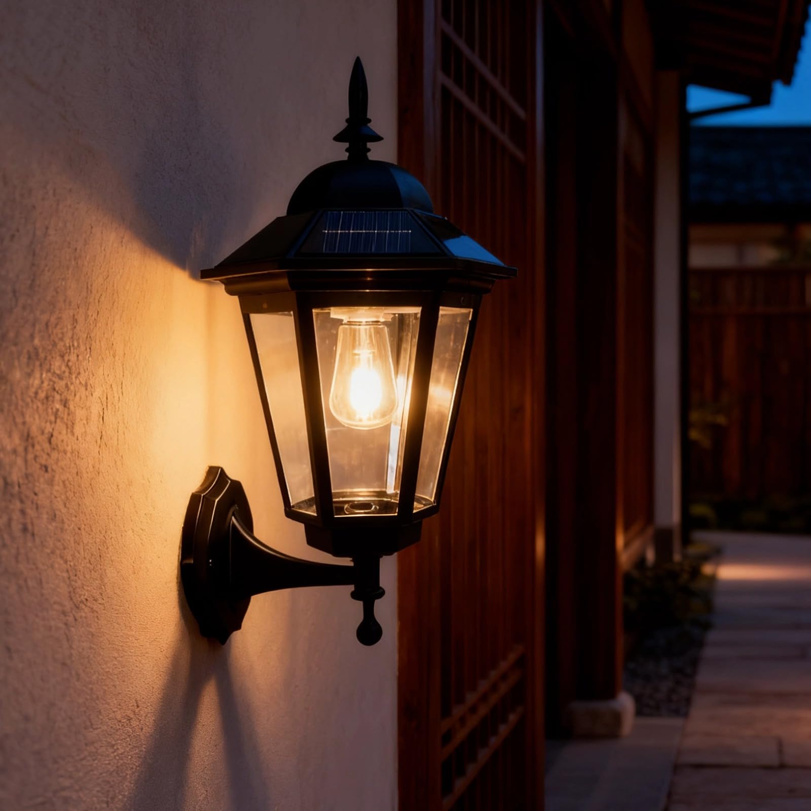 Zewnętrzna lampa ścienna z odlewu aluminiowego, solarna i wodoodporna, czarny filament wolframowy, romb w stylu chińskim 20 x 35 cm, do willi, ogrodu, patio