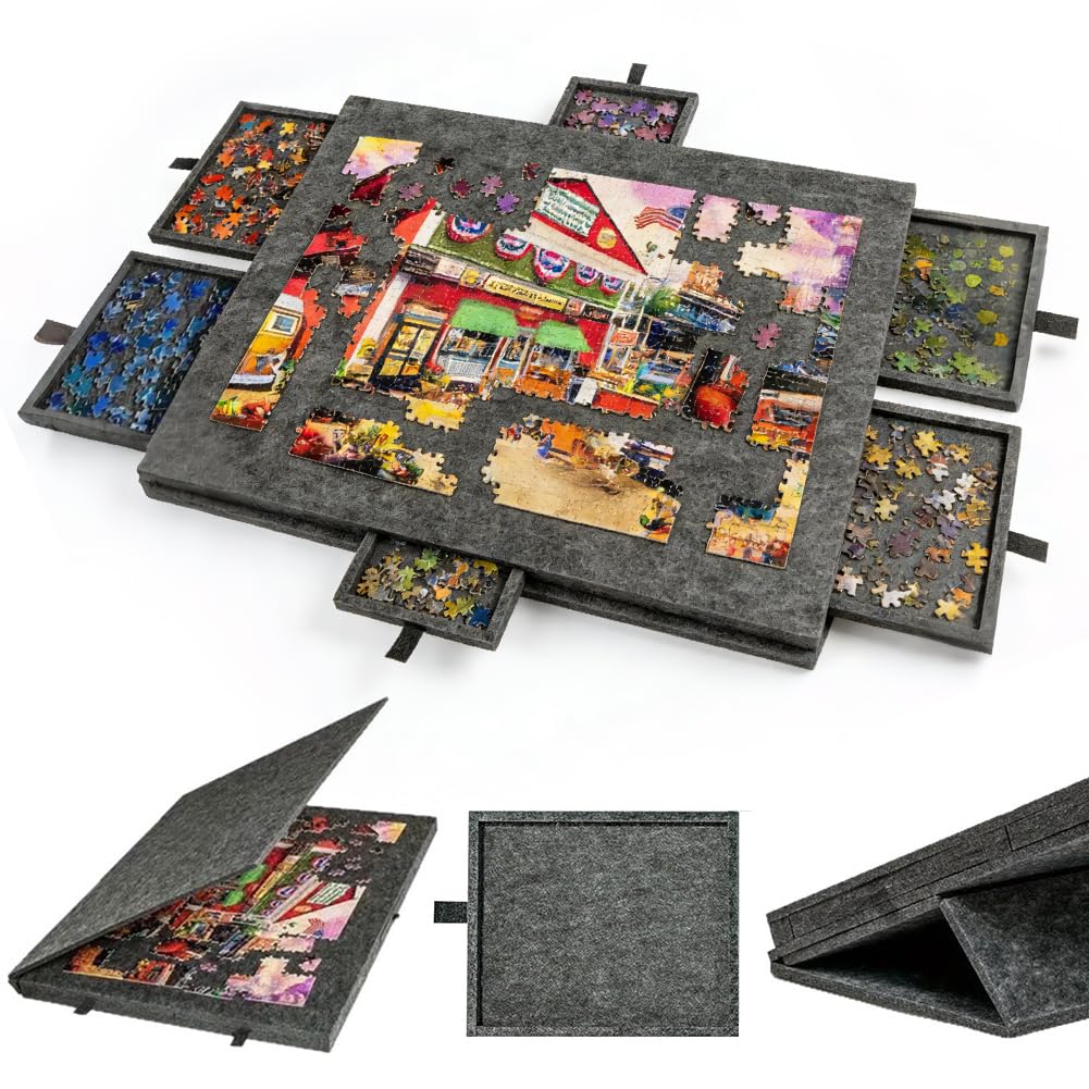 Tavolo puzzle inclinabile per 1000 pezzi, in feltro leggero con 6 cassetti di ordinamento, tavola puzzle portatile con supporto regolabile e copertura (sesamo)